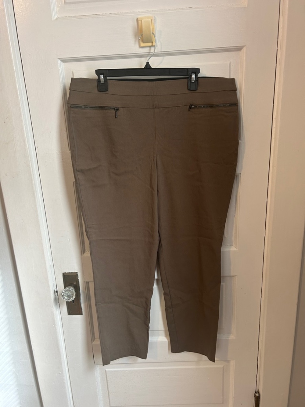 Brown Stretch Ponte Ankle Pants